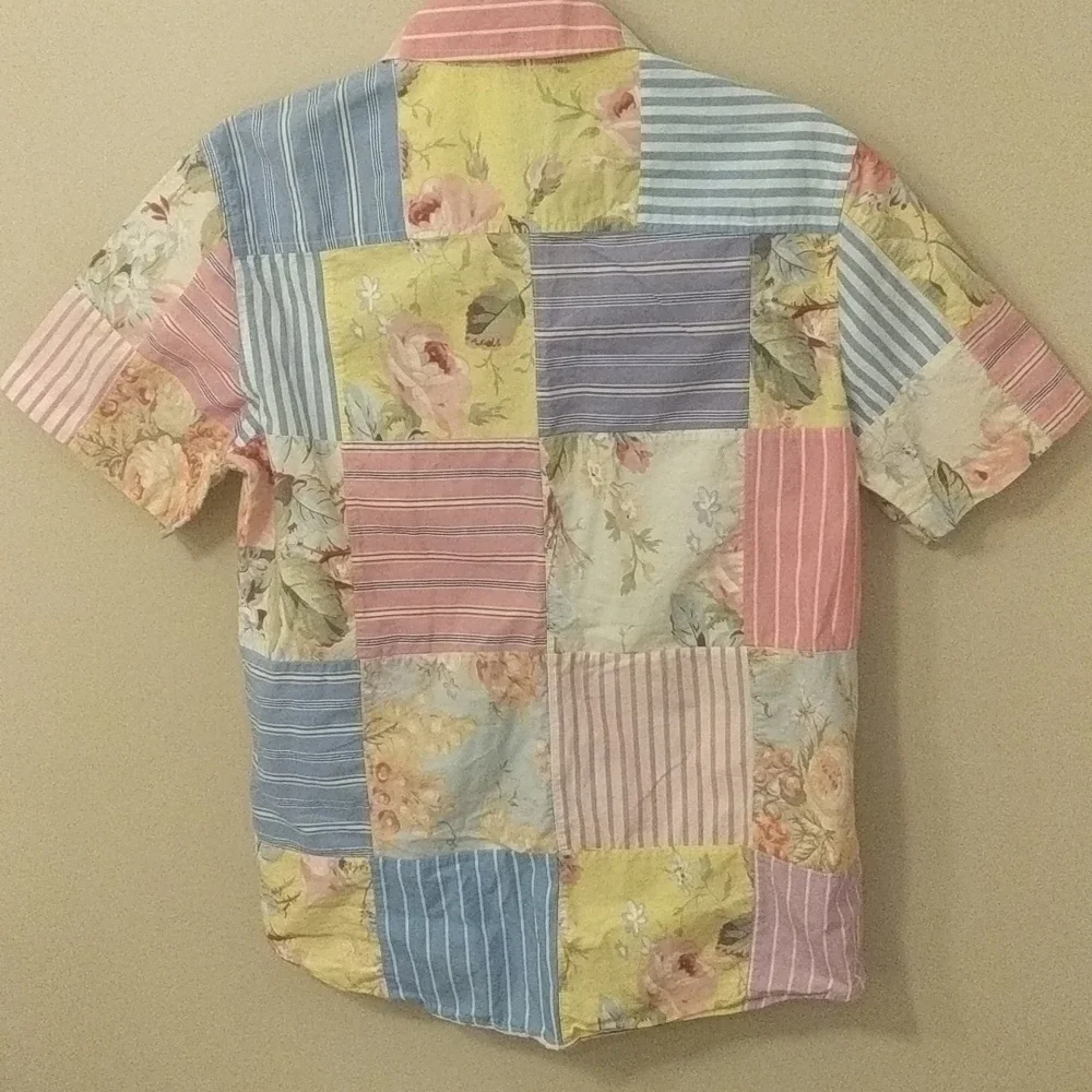 Lauren Ralph Lauren patchwork button up short sleeve 100% cotton. Unisex - Picture 3 of 5